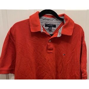 Tommy Hilfiger Polo Shirt Men XL Short Sleeve Red Logo Preppy Golf